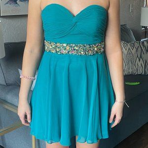 Teal Jovani Strapless Dress